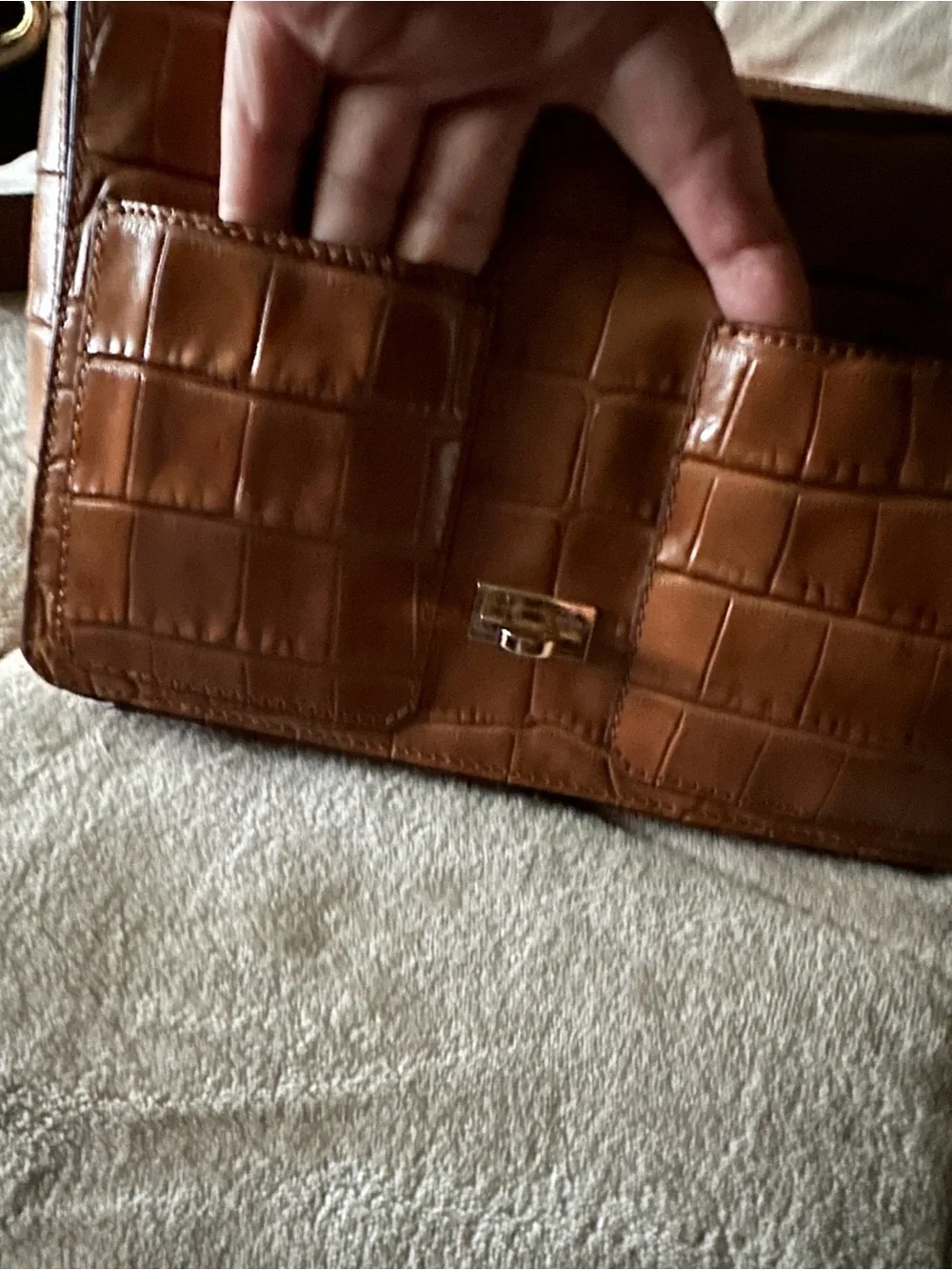 Rare Michael Kors Croc-Embossed Brown Leather Shoulder Bag